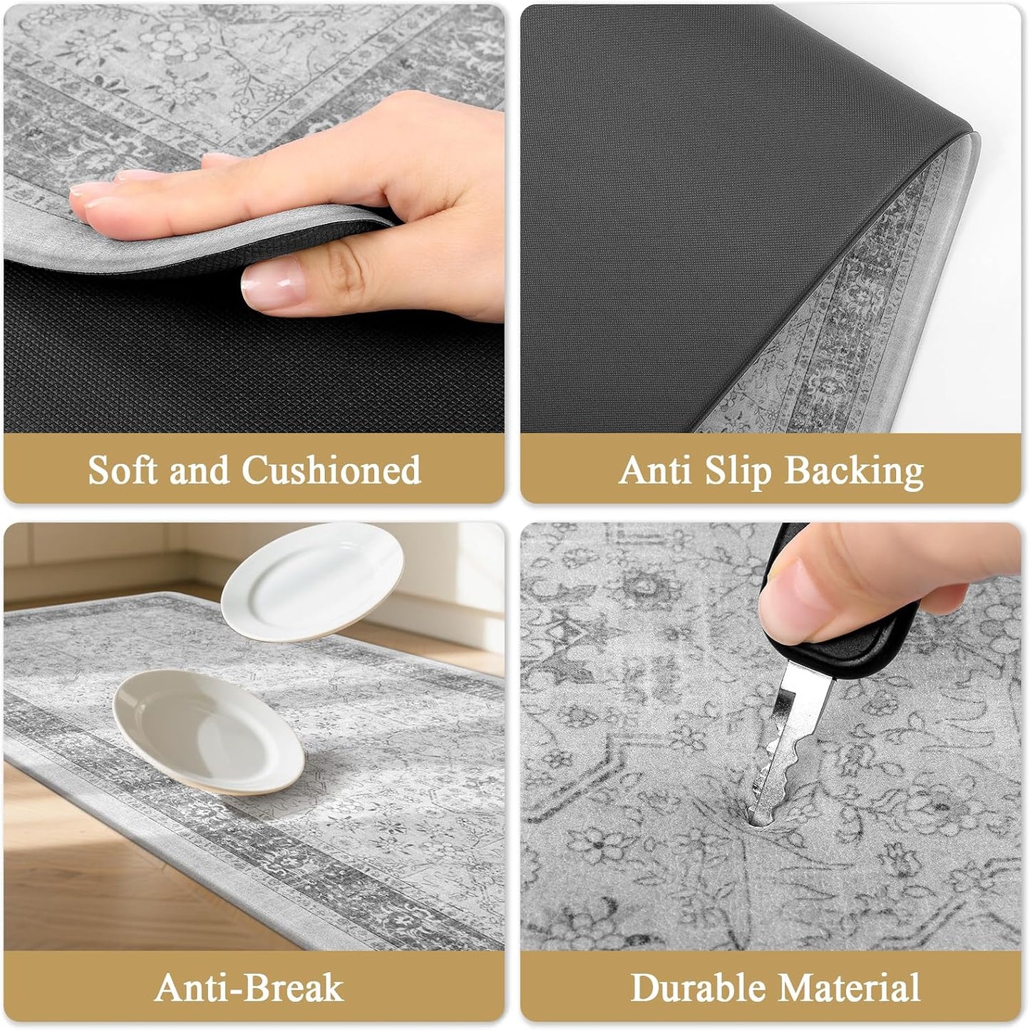 Anti Fatigue Kitchen Floor Mats Set of 3, Cushioned Rugs, Non Slip Comfort Standing Mat, PVC Foam Padded Kitchen Rugs