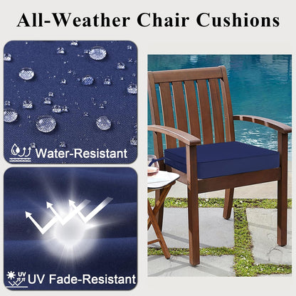 Outdoor Chair Cushions, Waterproof Blue Patio Furniture Cushions Set of 2 with Ties & Handle