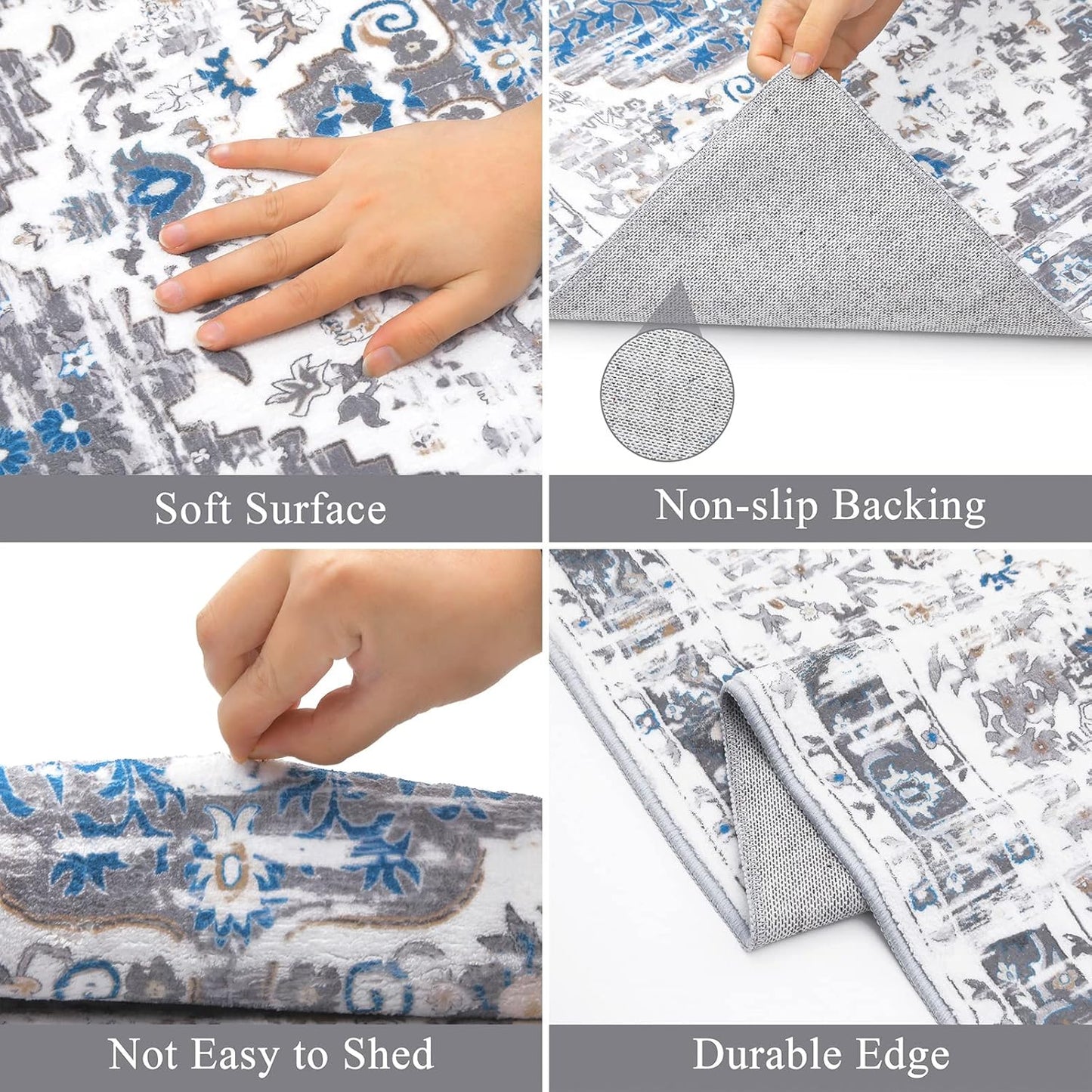 HEBE Boho Runner Rug Non Slip Washable Runner Rug for Hallway Fluffy Kitchen Rugs Laundry Room Rug Floor Carpet Runners for Hallway, Bedroom, Entryway