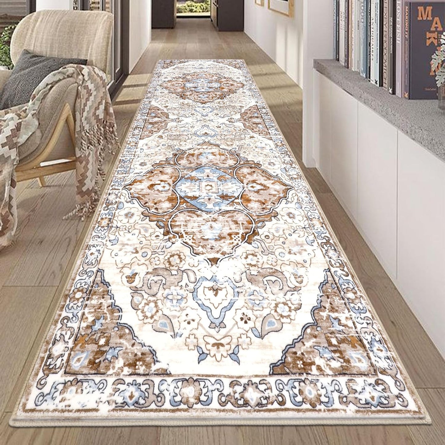 HEBE Hallway Runner Rug 2'8''x8' Washable Vintage Distressed Area Rugs Non Slip Laundry Rug Runner Boho Floor Carpet Runners