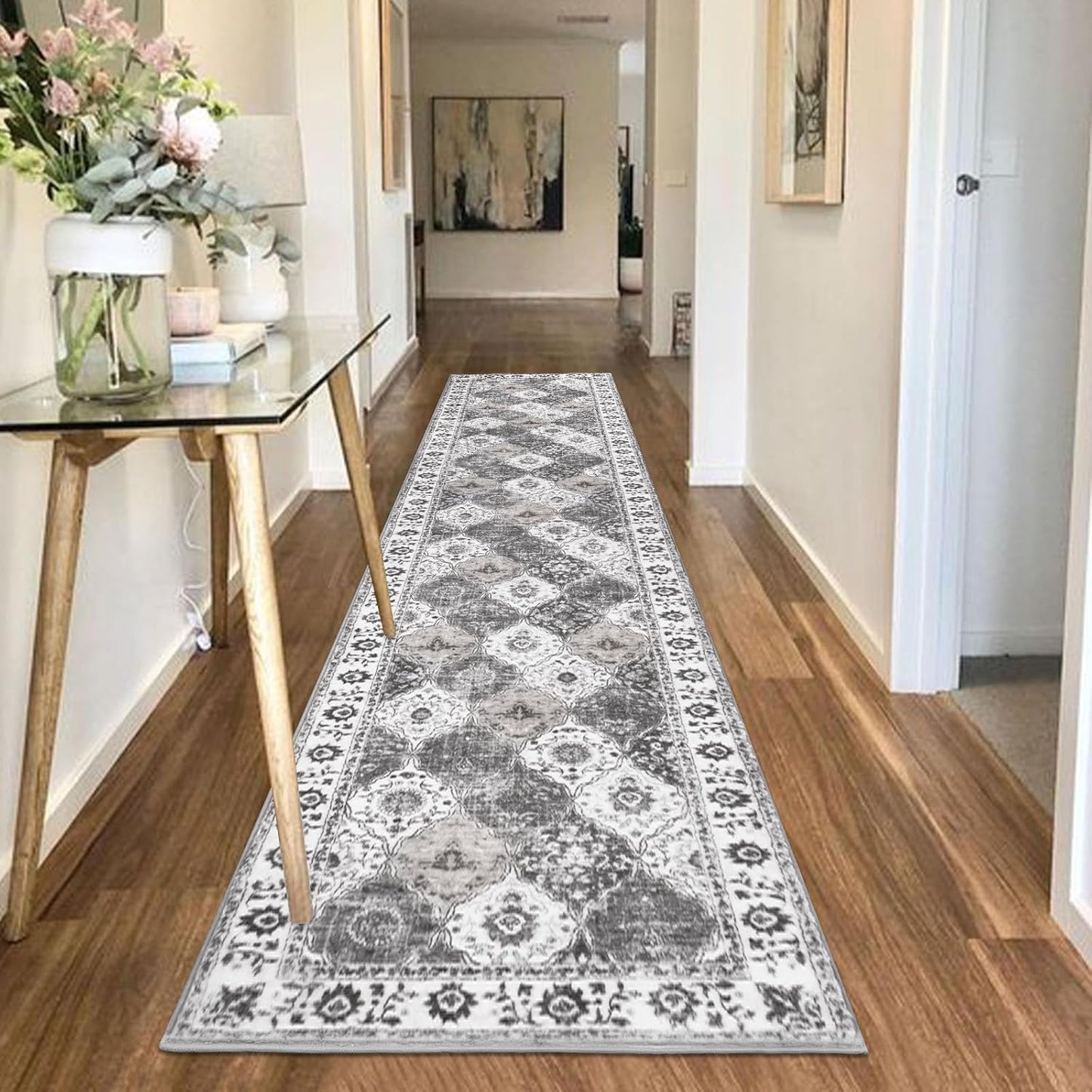 HEBE Hallway Runner Rug Washable Vintage Distressed Area Rugs Non Slip Laundry Rug Runner Boho Floor Carpet Runners for Hallways Entryway Laundry Room Kitchen Bathroom