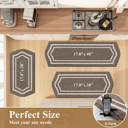 HEBE Farmhouse Kitchen Rugs Sets of 3 Non Slip Washable Boho Kitchen Rugs and Mats