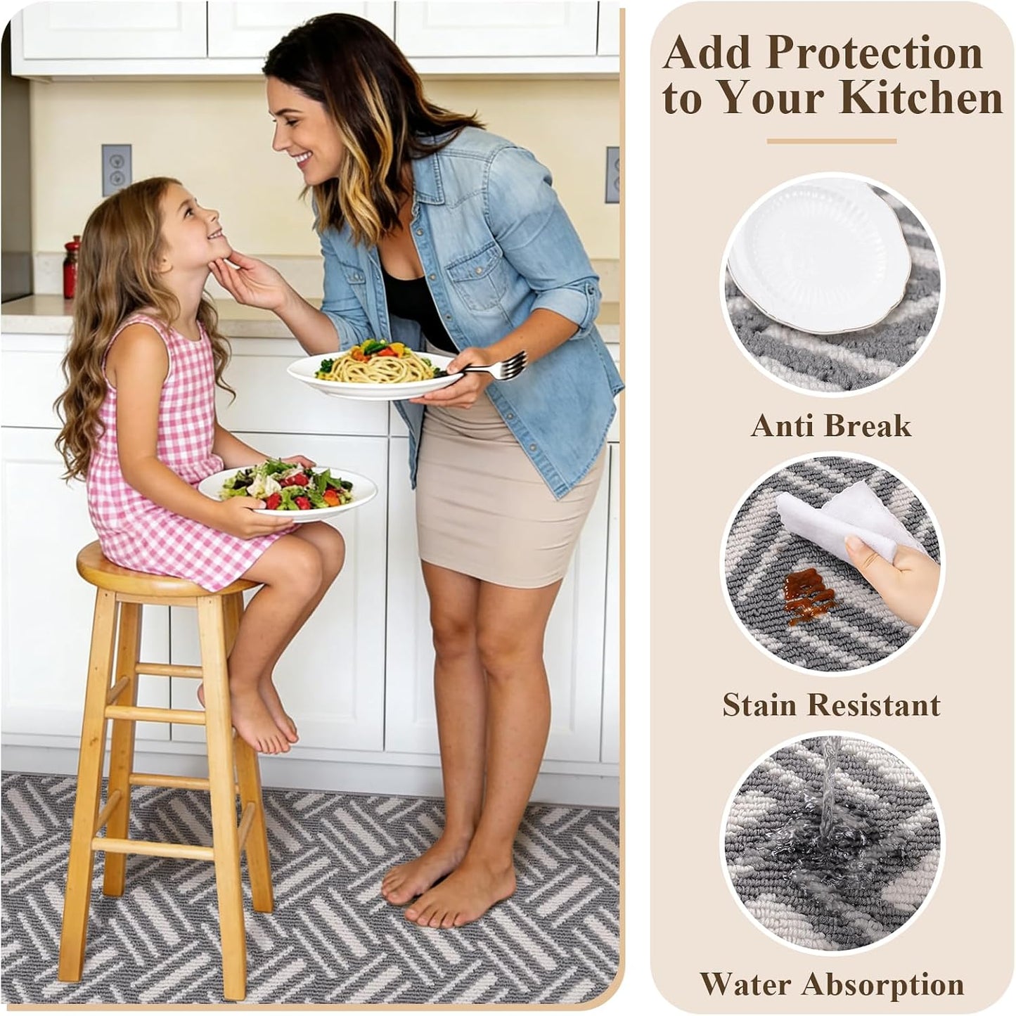 3-Piece Kitchen Rug Set, Non-Slip Basketweave Geometric Floor Mats