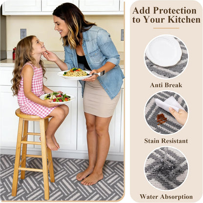 3-Piece Kitchen Rug Set, Non-Slip Basketweave Geometric Floor Mats