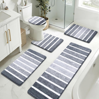 Bathroom Rugs Sets 3 Piece Bathroom Shower Rugs with U-Shaped Contour Toilet Mat   Absorbent Microfiber Plush Bath Mats Non Slip Bath Rug Machine Washable Shaggy Bath Mat   Set