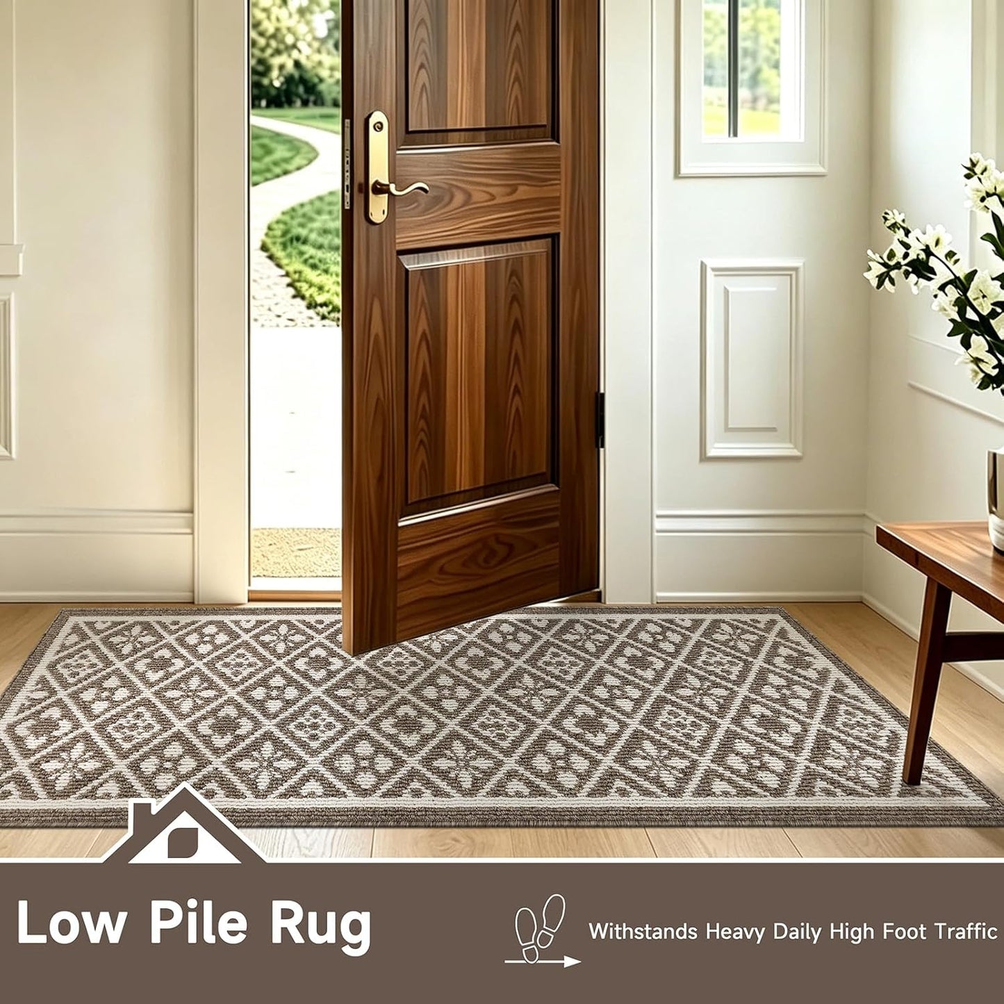 Hallway Runner Rug, Washable Indoor Brown Carpet with Non Slip Rubber Backing,Low Pile Durable Kitchen Floor Mat for Laundry Entryway Door & High Traffic Areas