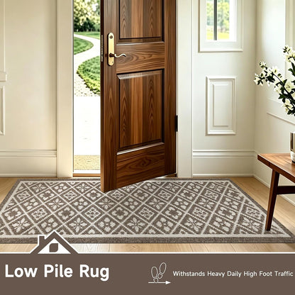 Hallway Runner Rug, Washable Indoor Brown Carpet with Non Slip Rubber Backing,Low Pile Durable Kitchen Floor Mat for Laundry Entryway Door & High Traffic Areas