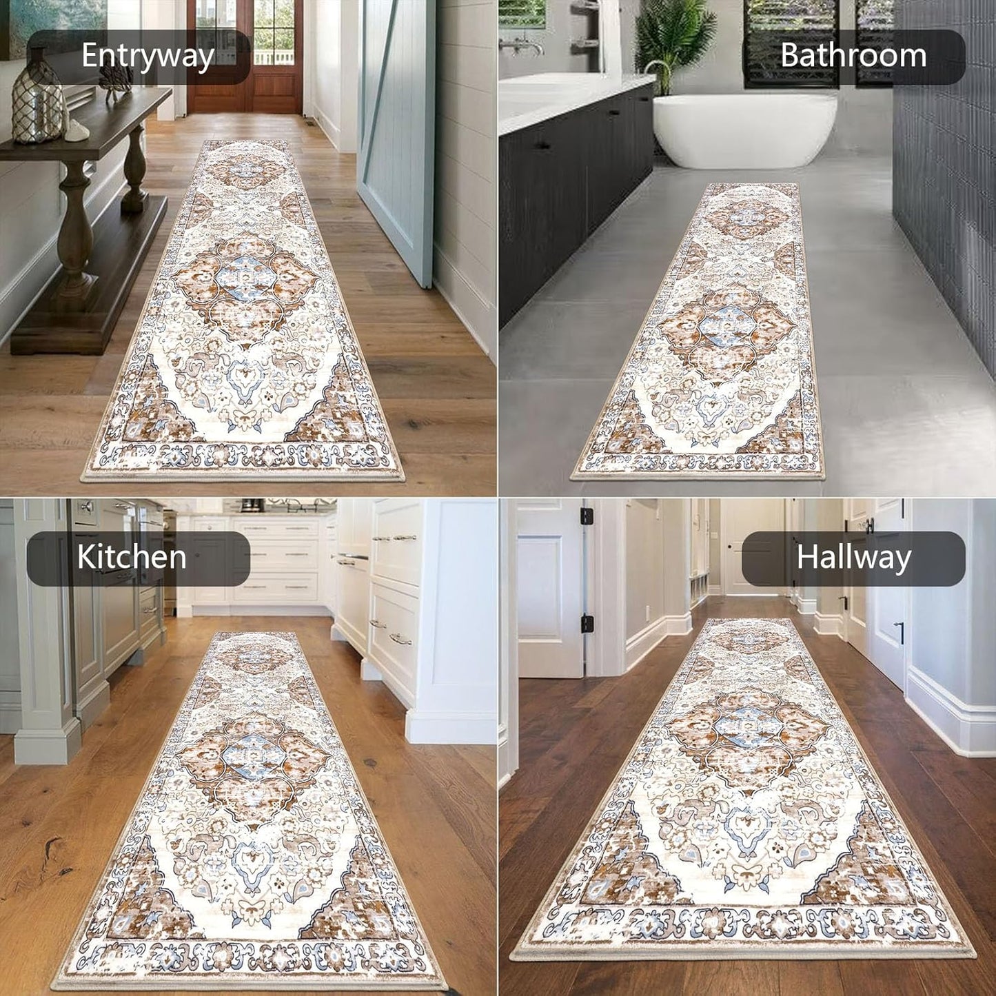 HEBE Hallway Runner Rug 2'8''x8' Washable Vintage Distressed Area Rugs Non Slip Laundry Rug Runner Boho Floor Carpet Runners