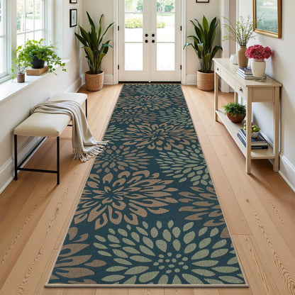 HEBE Faux Jute Runner Rug, Floral Washable Rugs Runner for Hallway, Non Slip Kitchen Runner Rug