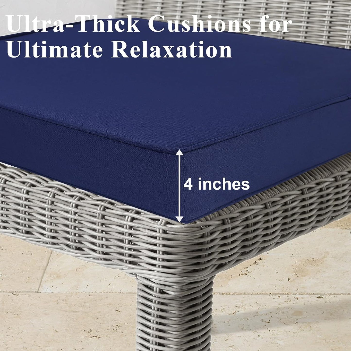 Outdoor Chair Cushions, Waterproof Blue Patio Furniture Cushions Set of 2 with Ties & Handle
