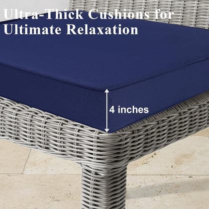 Outdoor Chair Cushions, Waterproof Blue Patio Furniture Cushions Set of 2 with Ties & Handle
