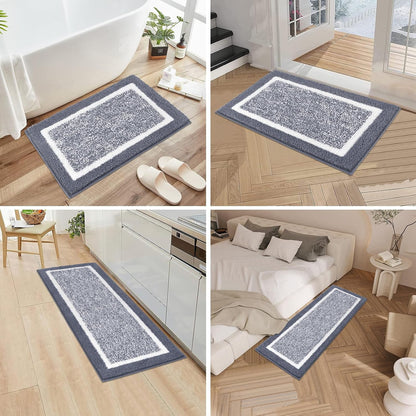HEBE Bathroom Rug Mat Set 3 Piece, Microfiber Shaggy Bath Set, Non-Slip Ultra Soft Carpet Mats, Absorbent with U-Shaped Toilet for Bathroom, Tub, Shower