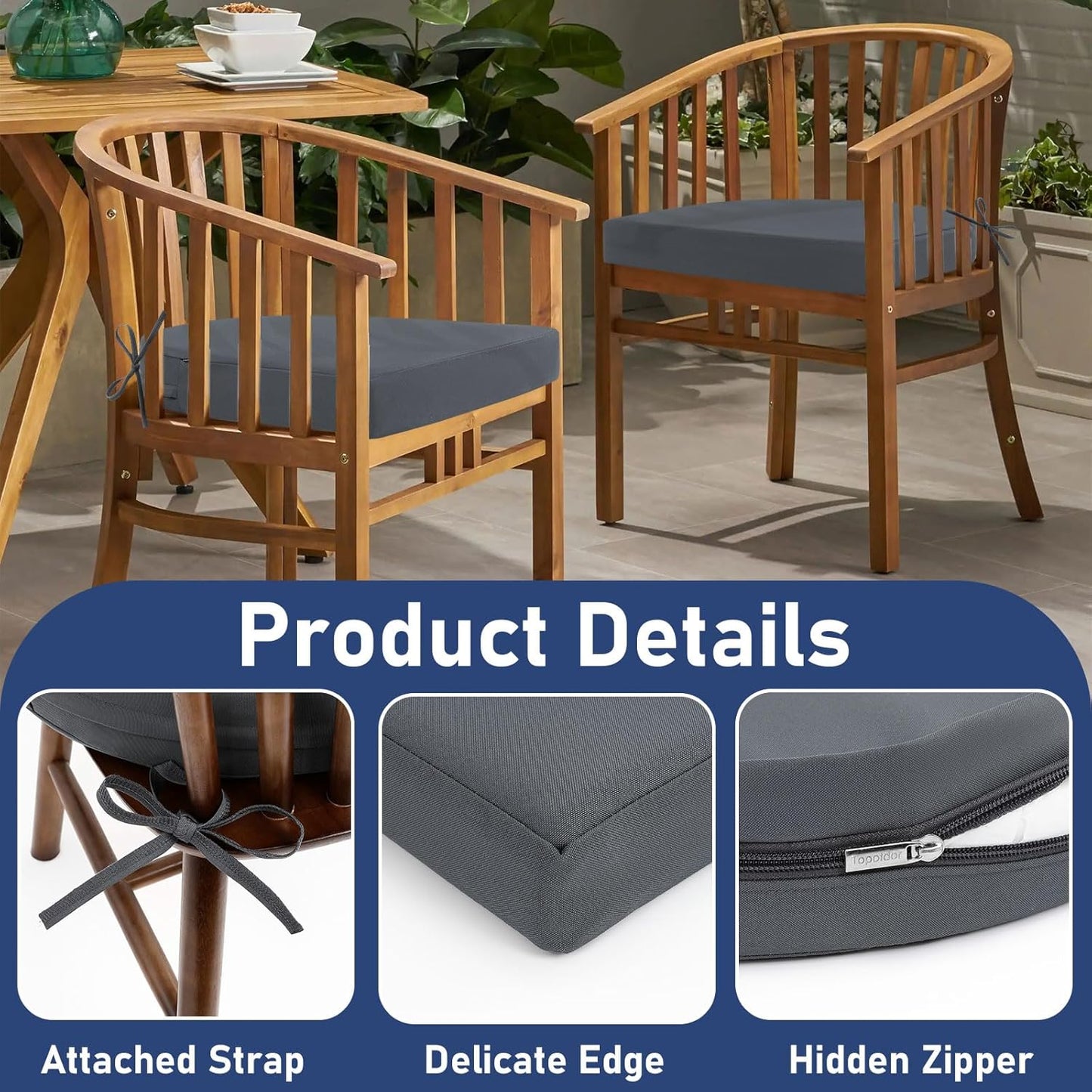Outdoor Chair Cushions Set of 2, 17"x16"x2" Waterproof Patio Chair Cushions for Outdoor Furniture