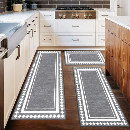 HEBE Farmhouse Kitchen Rugs Sets of 3 Non Slip Washable Boho Kitchen Rugs and Mats for Floor Kitchen Runner Rug