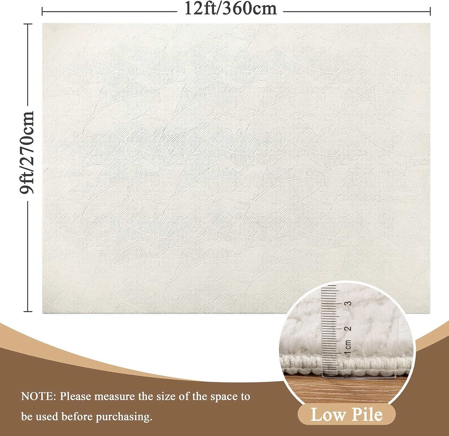 HEBE Washable Area Rug for Living Room, Beige Soft Fluffy Tropical Leaf Carpet with Non Slip Backing