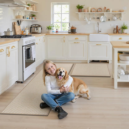 HEBE Kitchen Rugs Sets of 2 Non Slip Washable,20"x59"+20"x32" Cushioned Rubber Kitchen Mats for Floor
