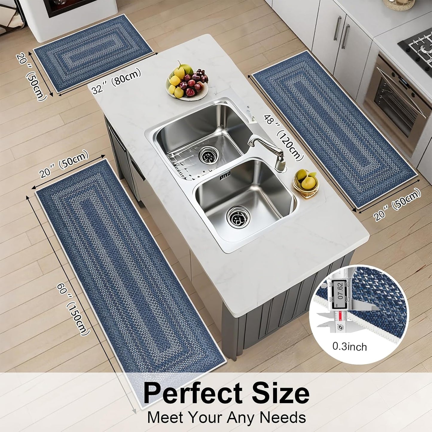 HEBE Boho Kitchen Rugs Sets 3 Piece with Runner Non Slip Kitchen Mats for Floor Washable Bohemian Runner Rug Set of 3 ﻿