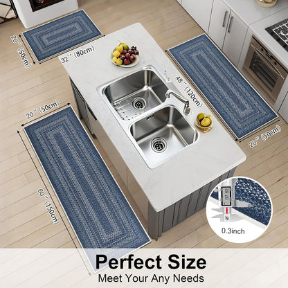 HEBE Boho Kitchen Rugs Sets 3 Piece with Runner Non Slip Kitchen Mats for Floor Washable Bohemian Runner Rug Set of 3 ﻿