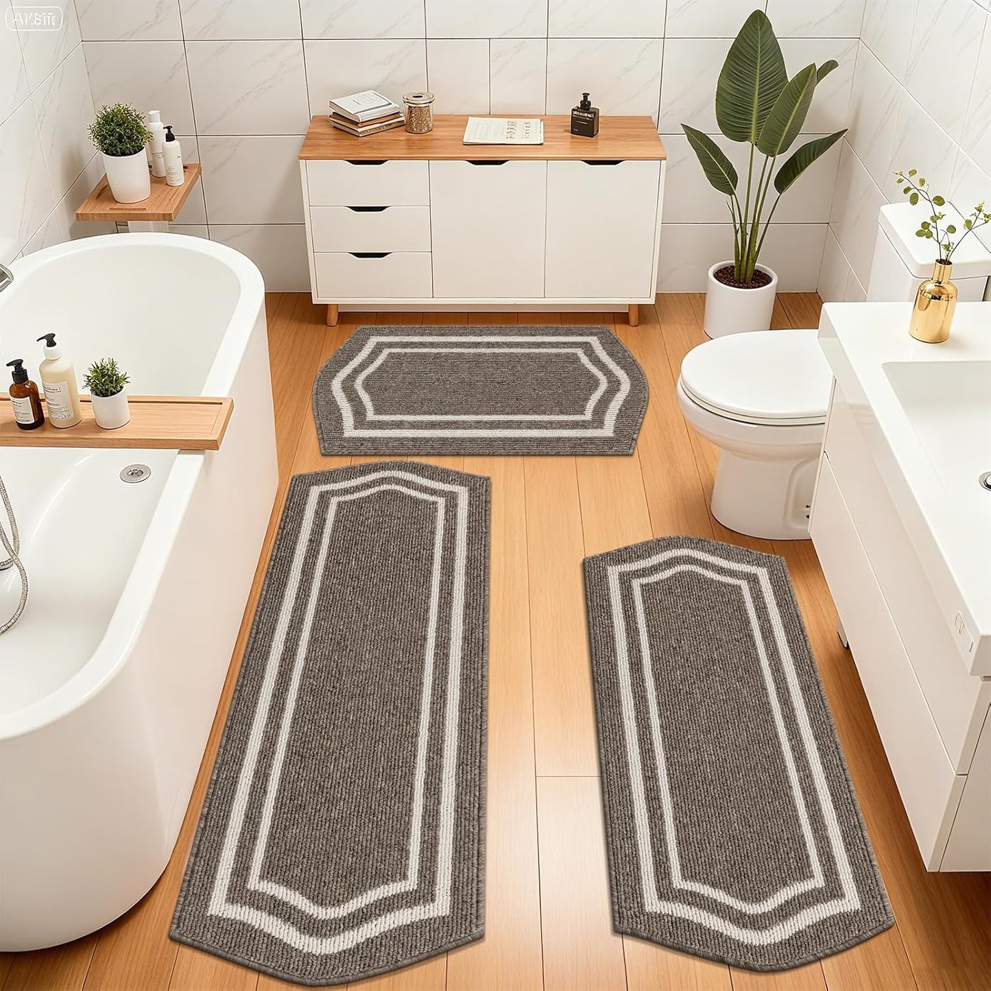 HEBE Farmhouse Kitchen Rugs Sets of 3 Non Slip Washable Boho Kitchen Rugs and Mats