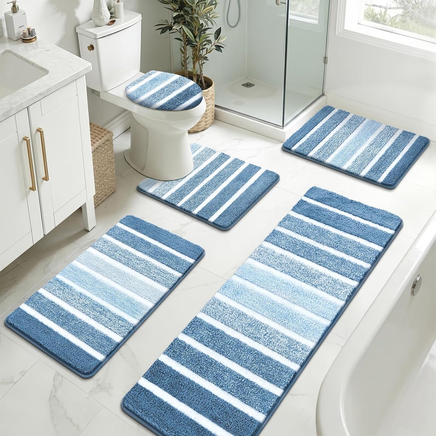 Bathroom Rugs Sets 3 Piece Bathroom Shower Rugs with U-Shaped Contour Toilet Mat   Absorbent Microfiber Plush Bath Mats Non Slip Bath Rug Machine Washable Shaggy Bath Mat   Set