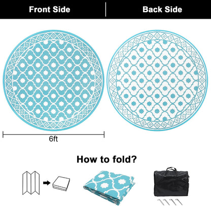 Waterproof Outdoor Rug 6ft, Reversible Plastic Straw Patio Camping Rug