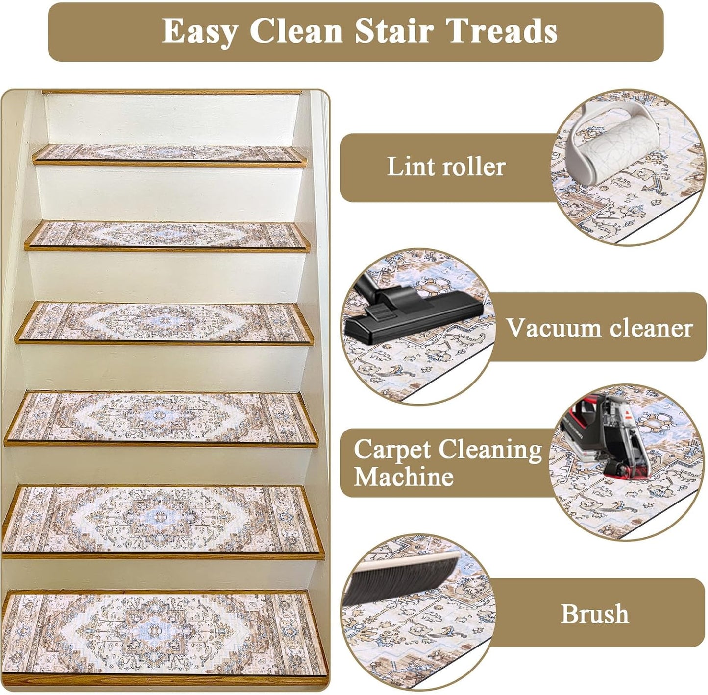 HEBE Carpet Stair Treads for Wooden Steps Indoor Rubber Staircase Step Treads Non Slip Stair Runner Mats for Dogs and Kids Stairway Grip Step Treads Carpet