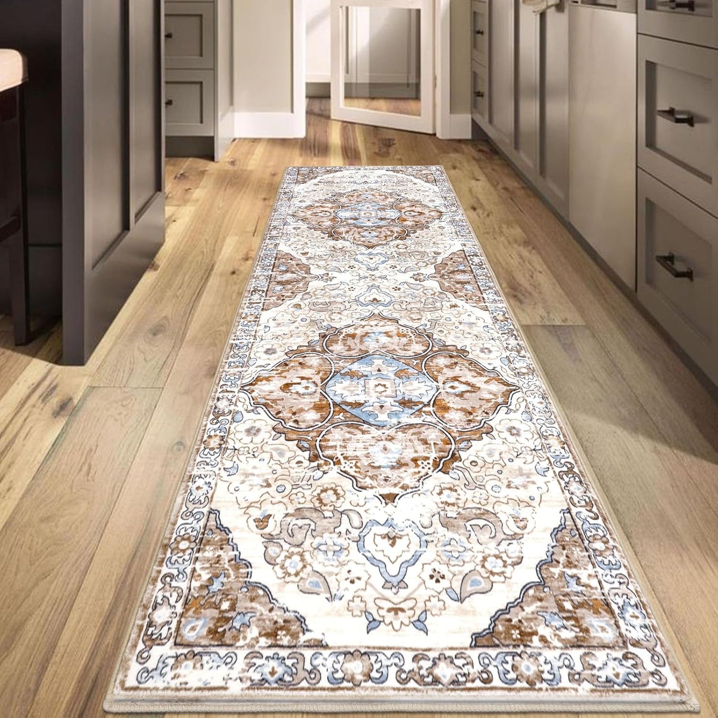 HEBE Hallway Runner Rug 2'8''x8' Washable Vintage Distressed Area Rugs Non Slip Laundry Rug Runner Boho Floor Carpet Runners