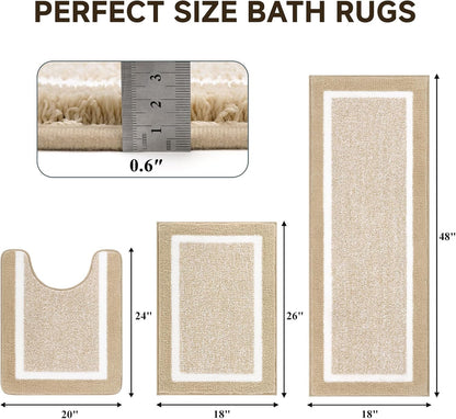 HEBE Bathroom Rug Mat Set 3 Piece, Microfiber Shaggy Bath Set, Non-Slip Ultra Soft Carpet Mats, Absorbent with U-Shaped Toilet for Bathroom, Tub, Shower