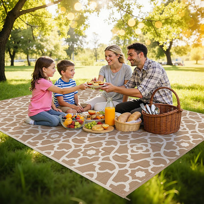HEBE Outdoor Rug Waterproof Plastic Straw Rug Camping Rug, Reversible Outdoor Patio Rugs RV Mat Clearance, Indoor Outside Floor Carpet for Porch,Deck,Camper,Balcony,Backyard