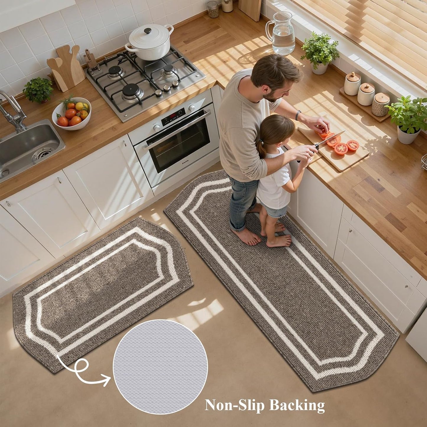 HEBE Farmhouse Kitchen Rugs Sets of 3 Non Slip Washable Boho Kitchen Rugs and Mats