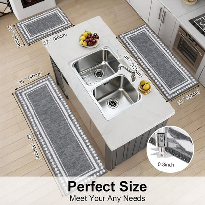 HEBE Farmhouse Kitchen Rugs Sets of 3 Non Slip Washable Boho Kitchen Rugs and Mats for Floor Kitchen Runner Rug