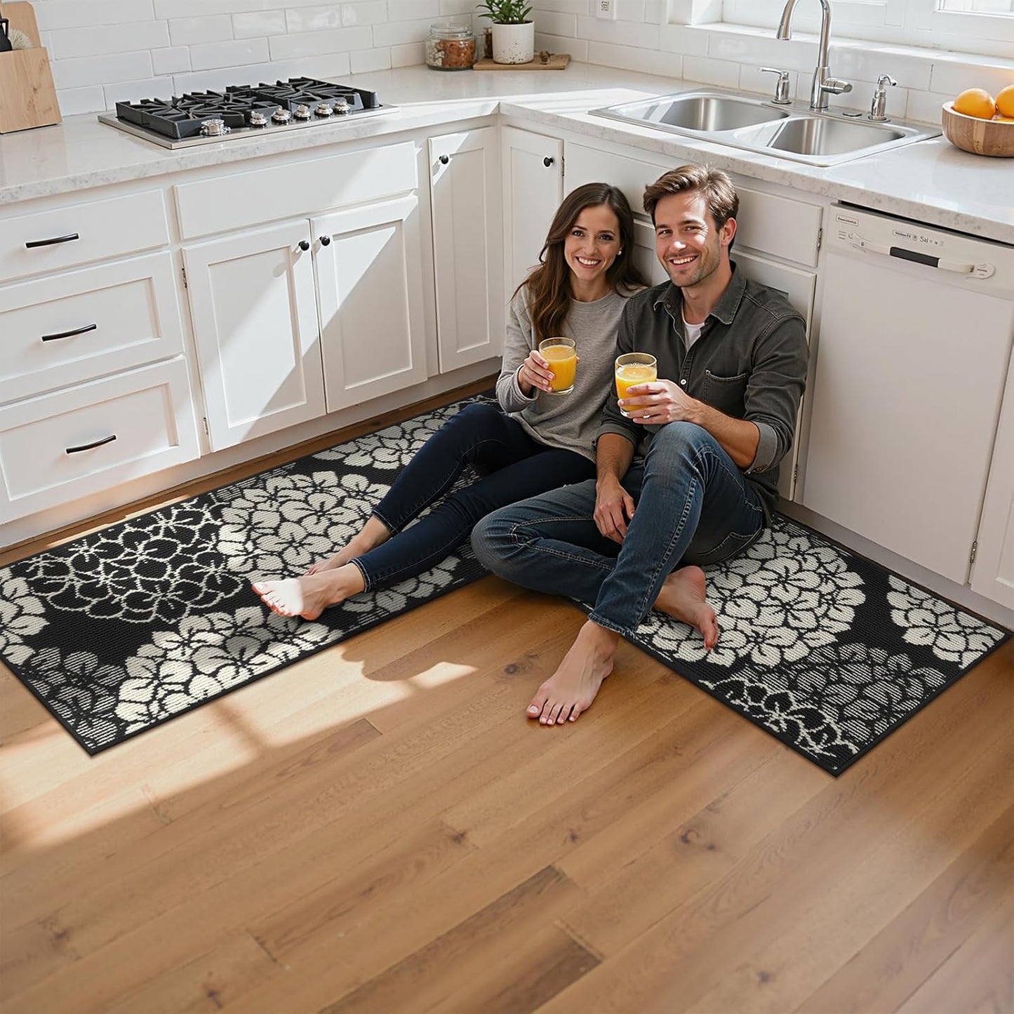Kitchen Rugs and Mats Set of 3 Non Skid Washable Absorbent Laundry Floor Mat