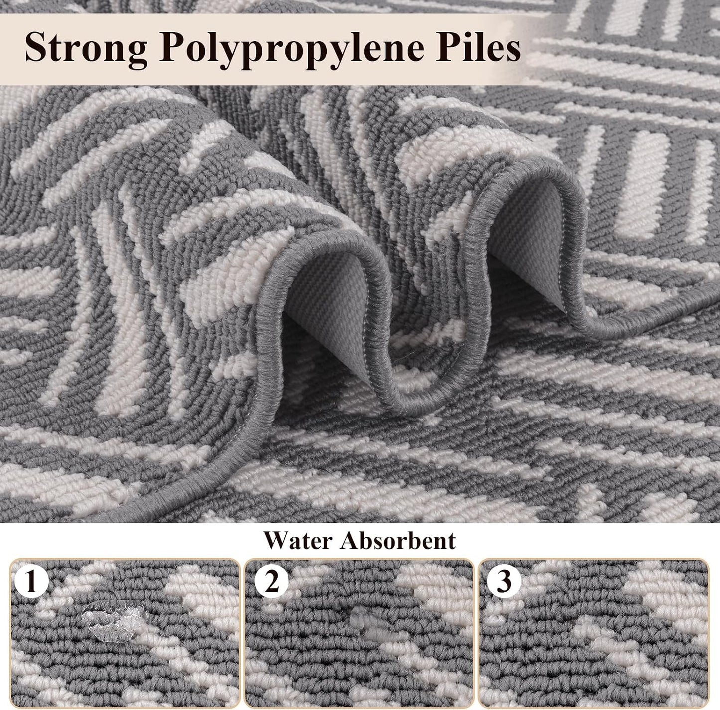 3-Piece Kitchen Rug Set, Non-Slip Basketweave Geometric Floor Mats