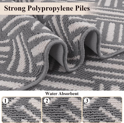 3-Piece Kitchen Rug Set, Non-Slip Basketweave Geometric Floor Mats
