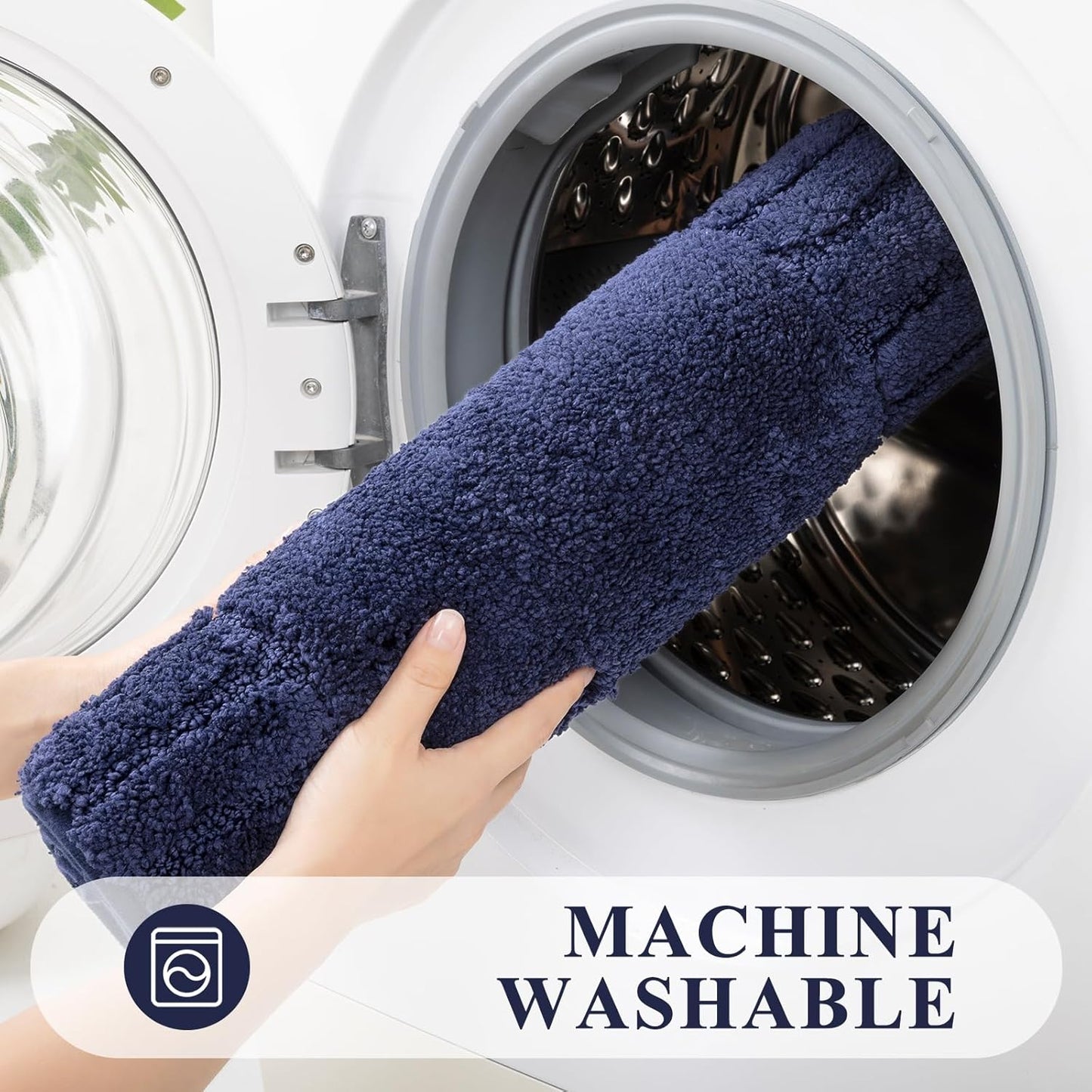 HEBE Bathroom Rugs Sets 3 Piece Bathroom Shower Rugs with U-Shaped Contour Toilet Mat Absorbent Microfiber Plush Bath Mats Non Slip Bath Rugs Machine Washable Shaggy Bath Mat Set