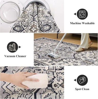 HEBE Washable Area Rug 5'x7', Non Slip Boho Rugs for Bedroom