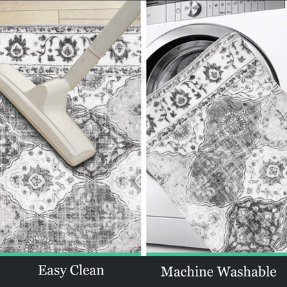 HEBE Washable Area Rug 2'x3' Non Slip Soft Distressed Medallion Bedroom Rug