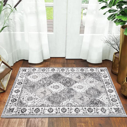 HEBE Washable Area Rug 2'x3' Non Slip Soft Distressed Medallion Bedroom Rug