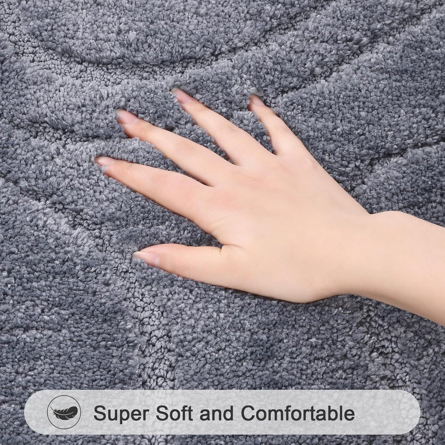 HEBE Bathroom Rugs Sets 5 Piece, Soft Absorbent Microfiber Bath Mat for Bathroom, Non Slip Washable Bath Rug Set with Toilet Cover, Bath Runner and U-Shaped Contour Toilet Rug