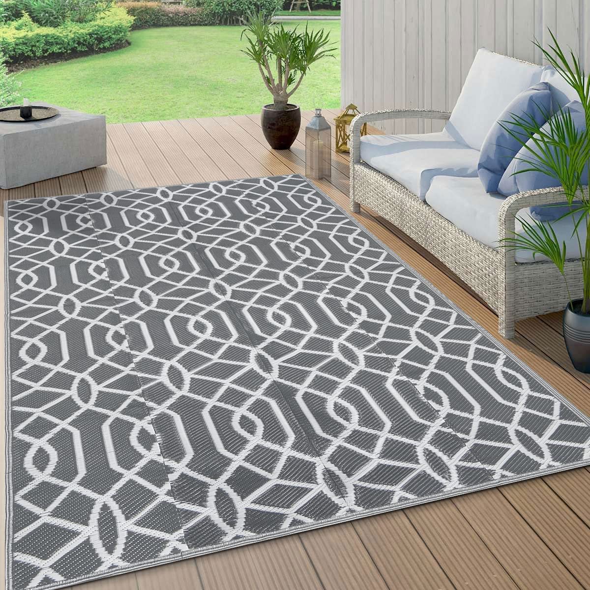 HEBE Waterproof Reversible Outdoor Rug for RV Camping Porch Deck Balcony Backyard Picnic