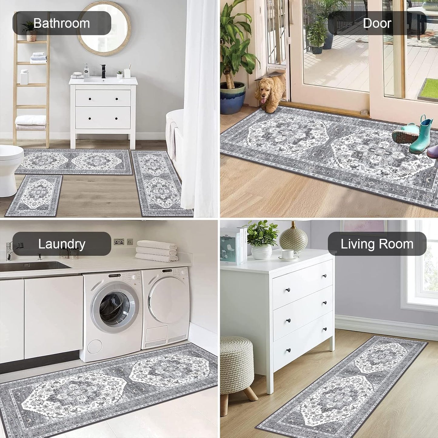 HEBE Boho Kitchen Rug Sets 3 Piece with Runner Non Slip Kitchen Rugs