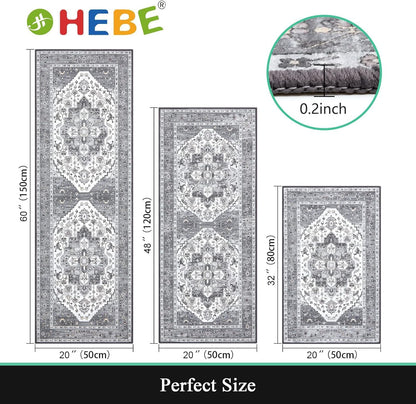 HEBE Boho Kitchen Rug Sets 3 Piece with Runner Non Slip Kitchen Rugs