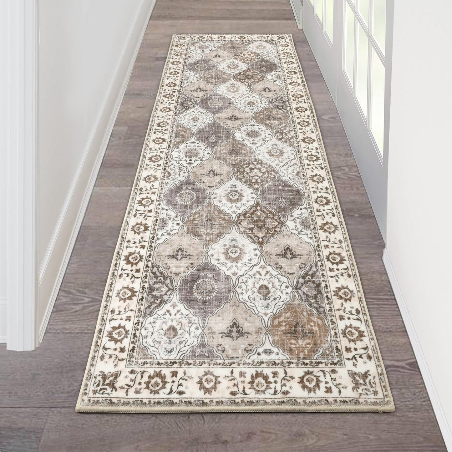 HEBE Hallway Runner Rug Washable Vintage Distressed Area Rugs Non Slip Laundry Rug Runner Boho Floor Carpet Runners for Hallways Entryway Laundry Room Kitchen Bathroom