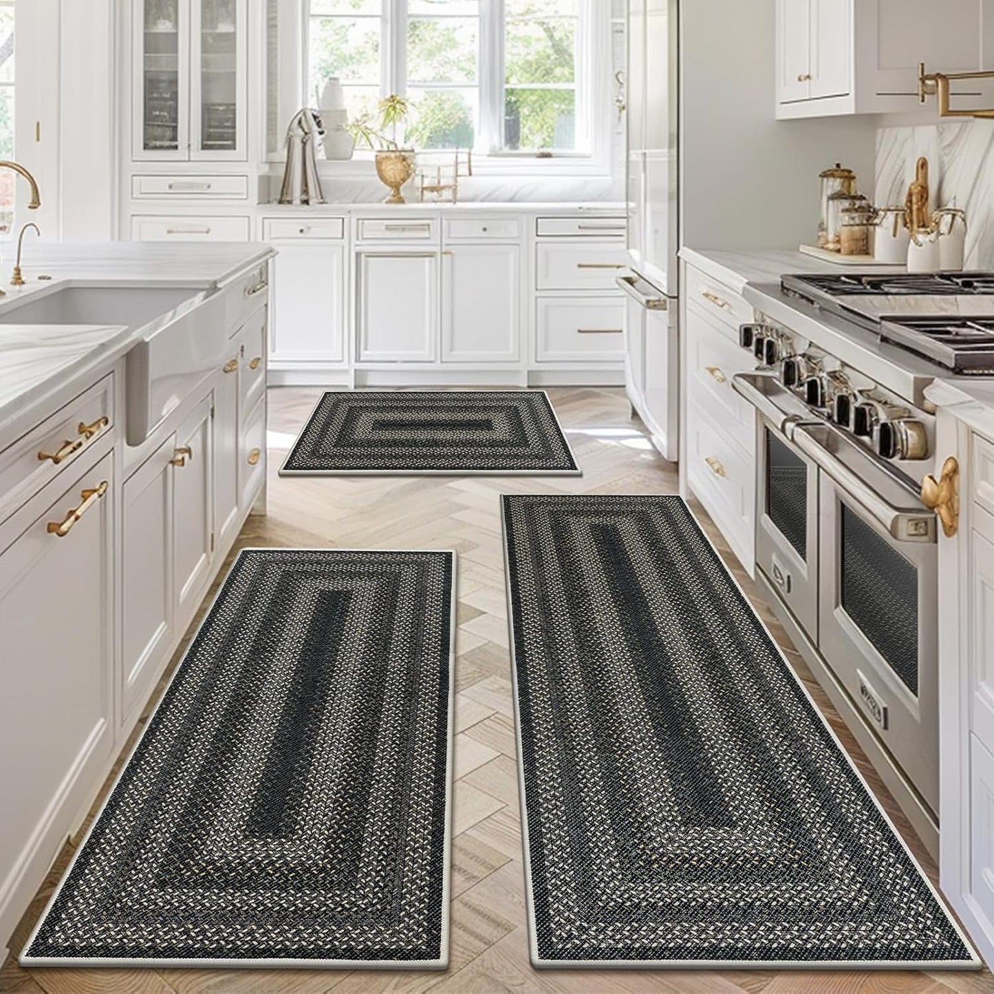 HEBE Boho Kitchen Rugs Sets 3 Piece with Runner Non Slip Kitchen Mats for Floor Washable Bohemian Runner Rug Set of 3 ﻿