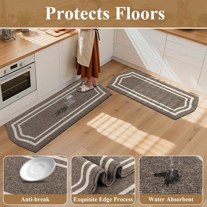 HEBE Farmhouse Kitchen Rugs Sets of 3 Non Slip Washable Boho Kitchen Rugs and Mats