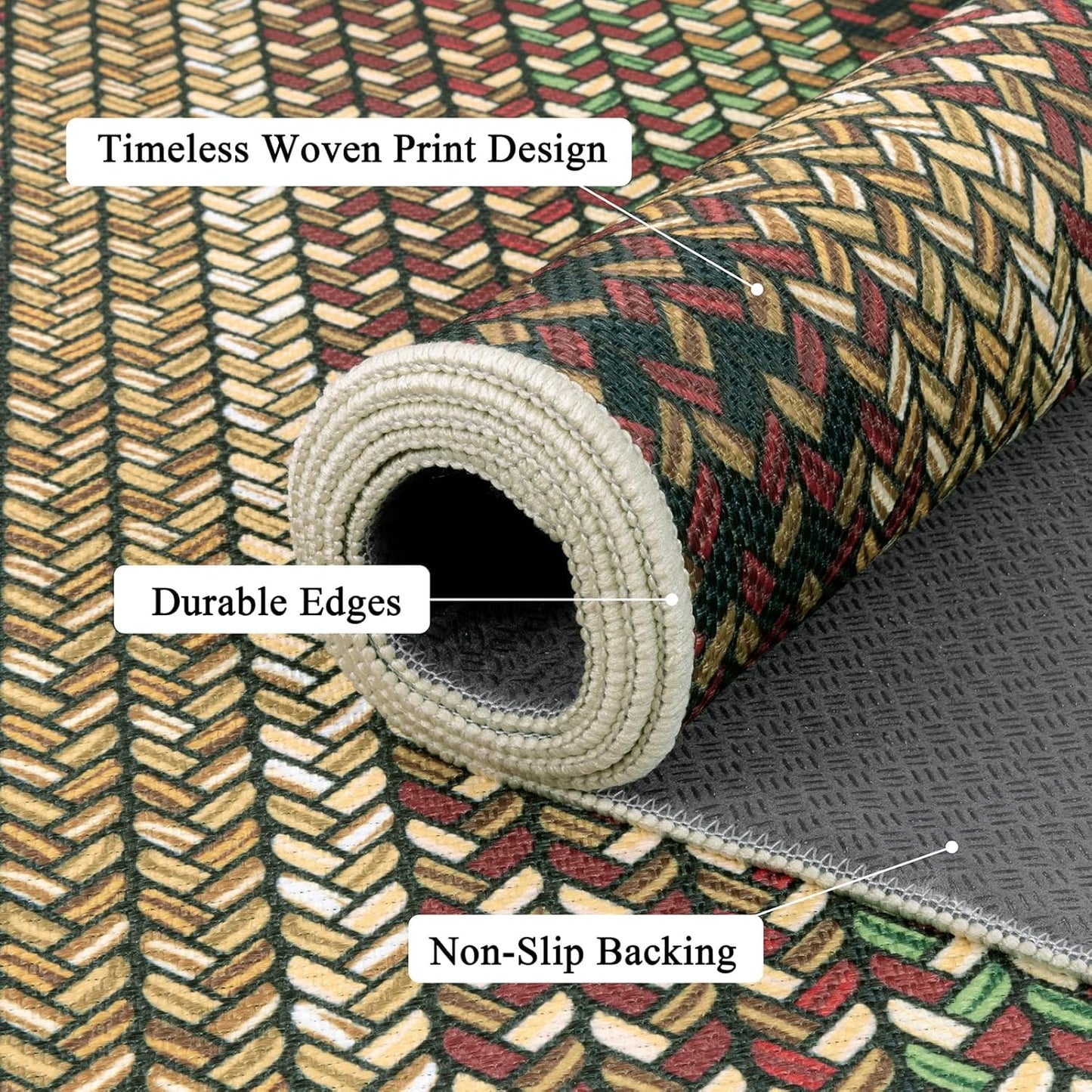 HEBE Faux Braided Area Rug Washable Farmhouse, No-Shed Non-Slip Woven Carpet, Pet Friendly Stain Resistant Jute Style Rug for Kitchen Bedroom Bathroom Entryway