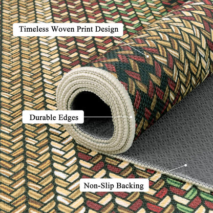 HEBE Faux Braided Area Rug Washable Farmhouse, No-Shed Non-Slip Woven Carpet, Pet Friendly Stain Resistant Jute Style Rug for Kitchen Bedroom Bathroom Entryway