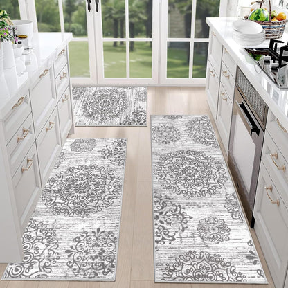 HEBE Farmhouse Kitchen Rugs Sets of 3 Non Slip Washable Boho Kitchen Rugs