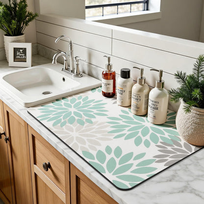 HEBE Floral Dish Drying Mat, Super Absorbent & Hide Stain Coffee Mat