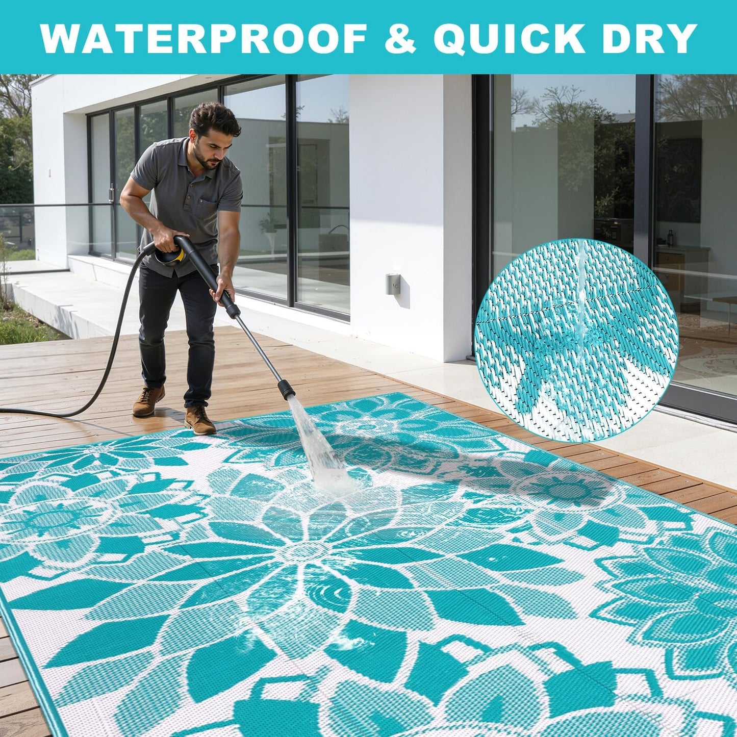 Outdoor Rug for Patio Reversible Plastic Straw Patio Camping Rug
